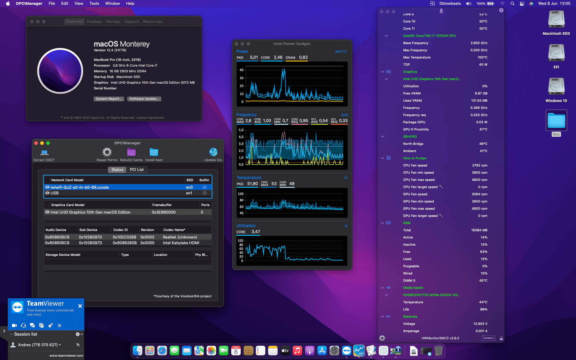 Success Hackintosh macOS Monterey 12.4 Build 21F79 in Dell XPS 15 9500